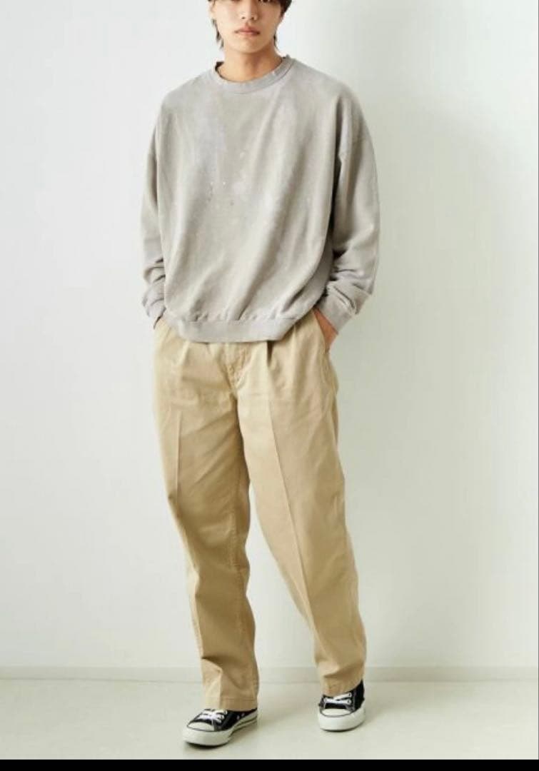 オアスロウ　ツータックワイドトラウザー カーキ ベージュ レディースチノパン