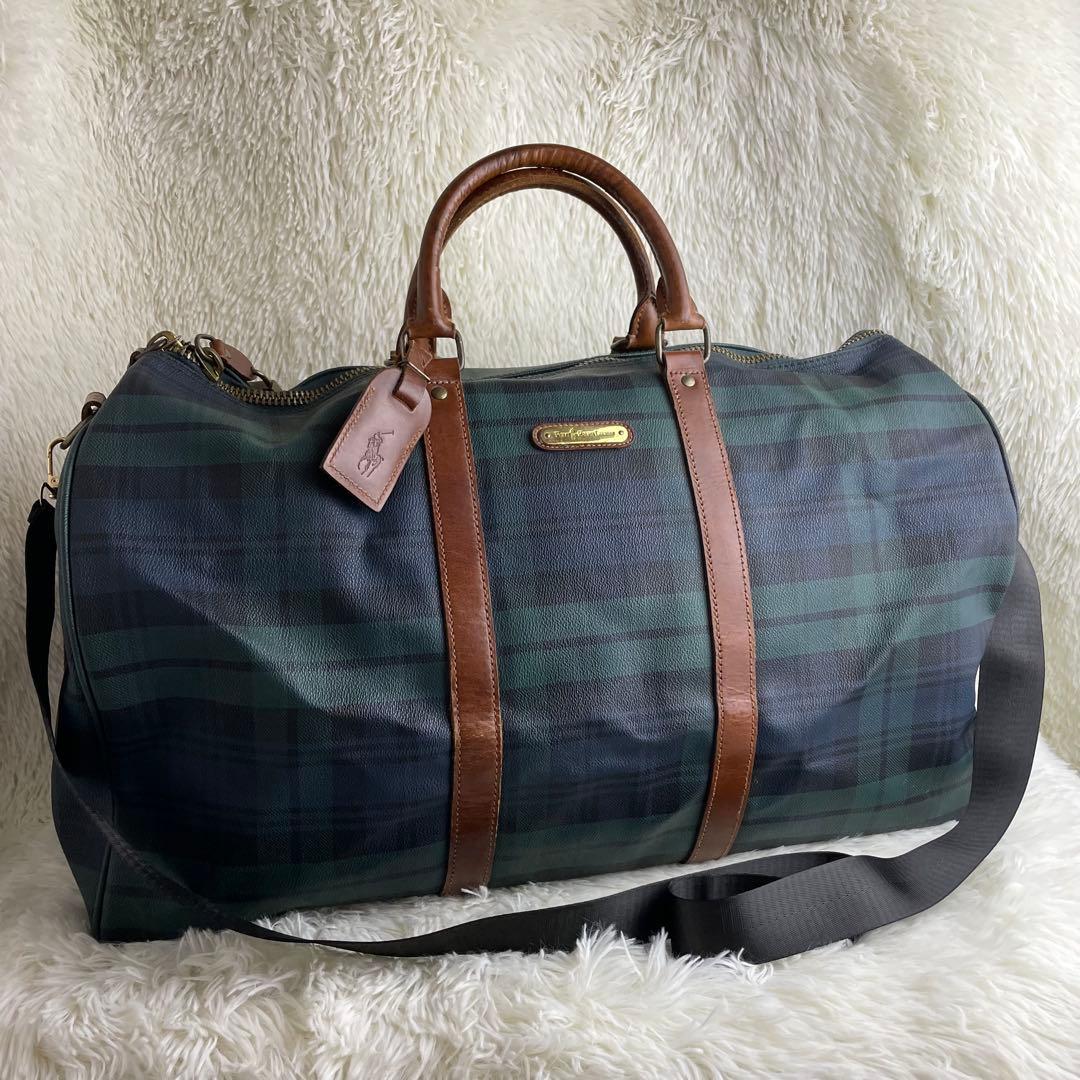 【美品】ポロラルフローレン ボストンバッグ　チェック柄　大容量 旅行 2way