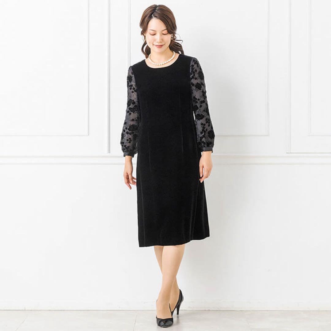 ソワールドルチェ　東京ソワール　SOIR オパール袖のベルベットワンピース