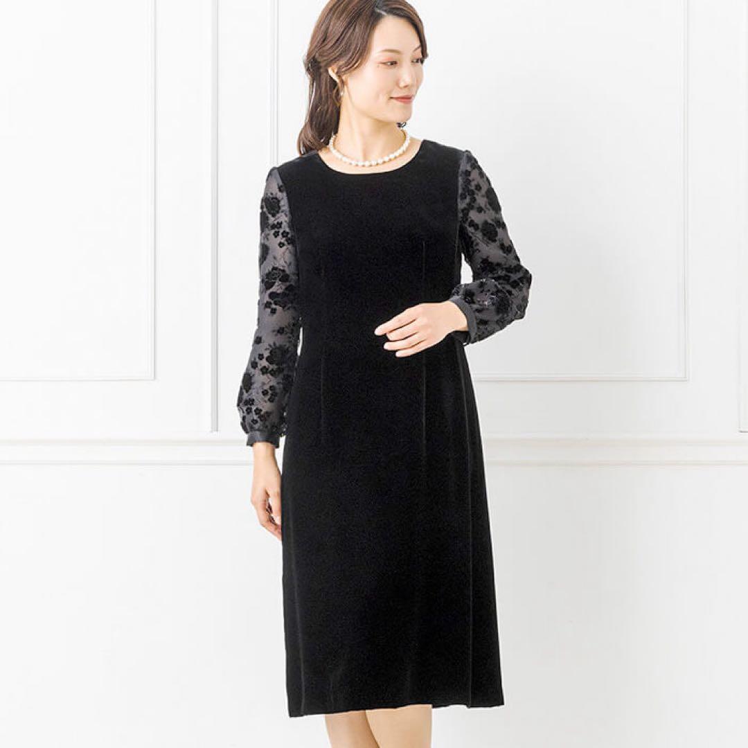 ソワールドルチェ　東京ソワール　SOIR オパール袖のベルベットワンピース