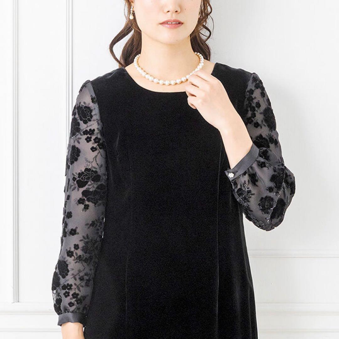 ソワールドルチェ　東京ソワール　SOIR オパール袖のベルベットワンピース