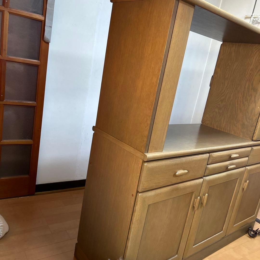 木製 食器棚 引き出し付き両面収納キッチンカウンター