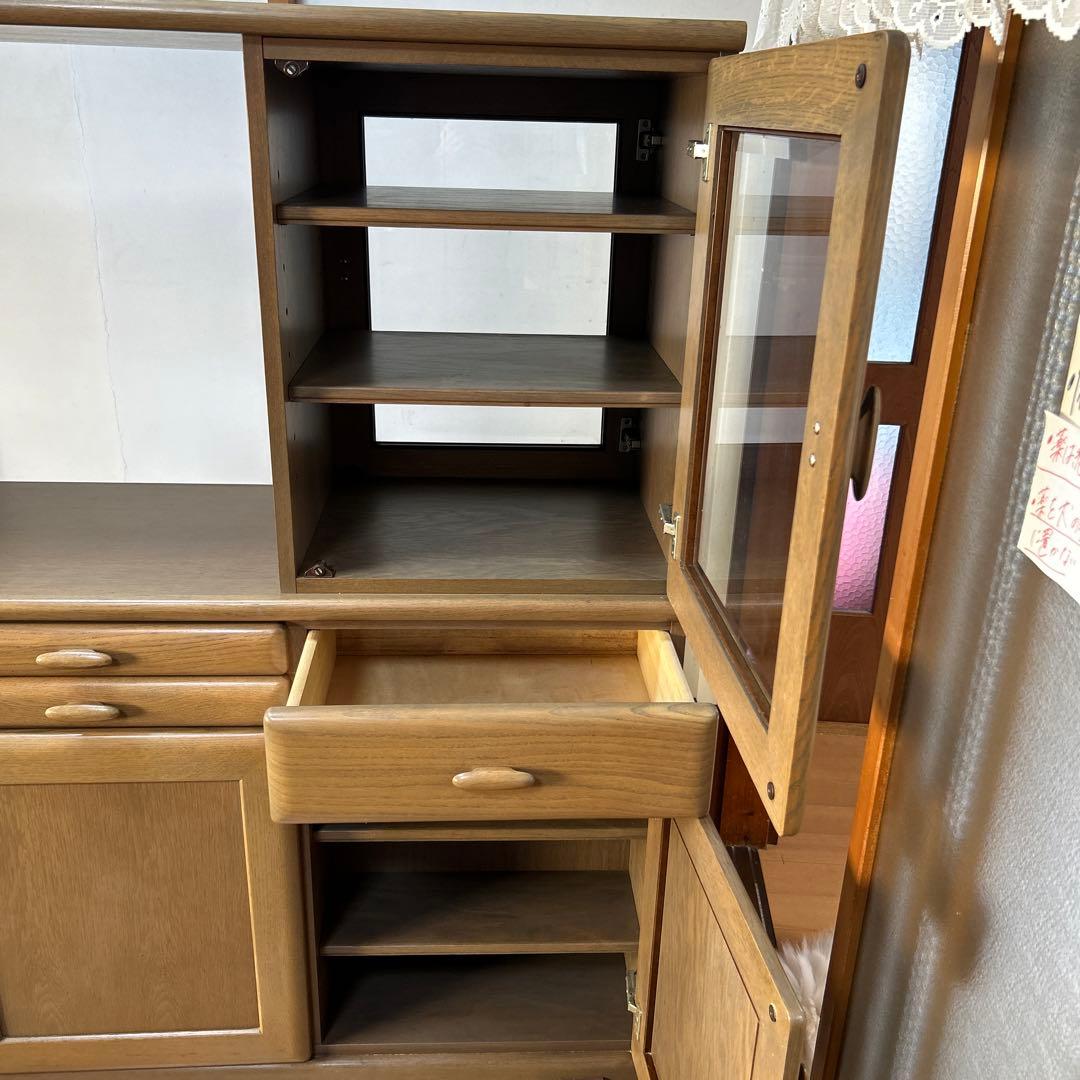 木製 食器棚 引き出し付き両面収納キッチンカウンター