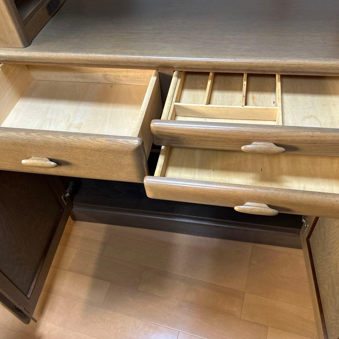 木製 食器棚 引き出し付き両面収納キッチンカウンター