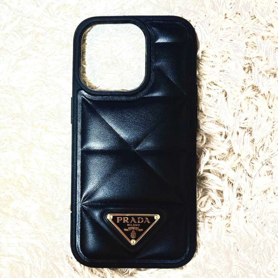 新品未使用 PRADA ブラックレザー iPhone14Proケース
