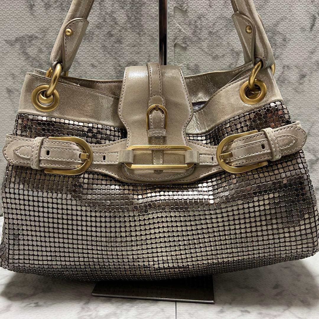 激レア✨ジミーチュウ メタリック メッシュ ハンドバッグ レザー ゴールド