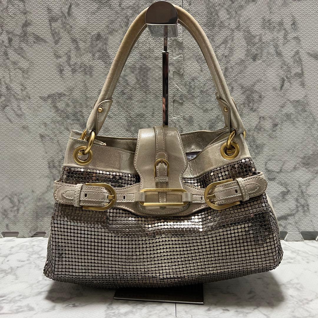 激レア✨ジミーチュウ メタリック メッシュ ハンドバッグ レザー ゴールド