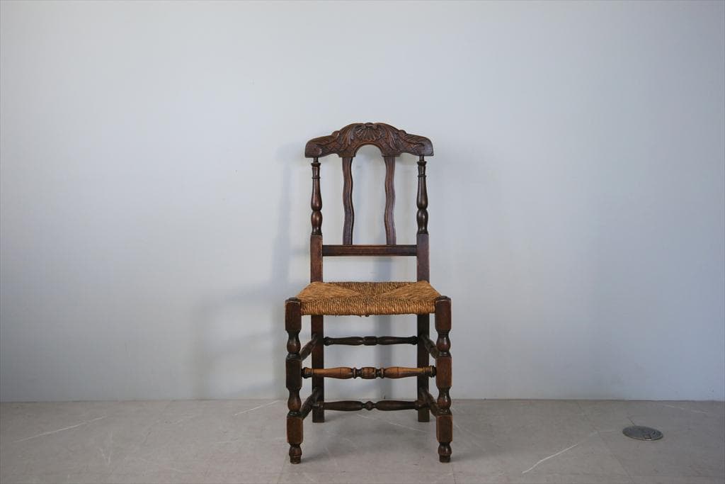 フランスアンティーク木製ダイニングチェア/ラッシュシートイス(90-43-6)