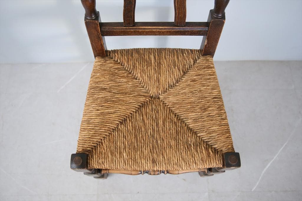 フランスアンティーク木製ダイニングチェア/ラッシュシートイス(90-43-6)