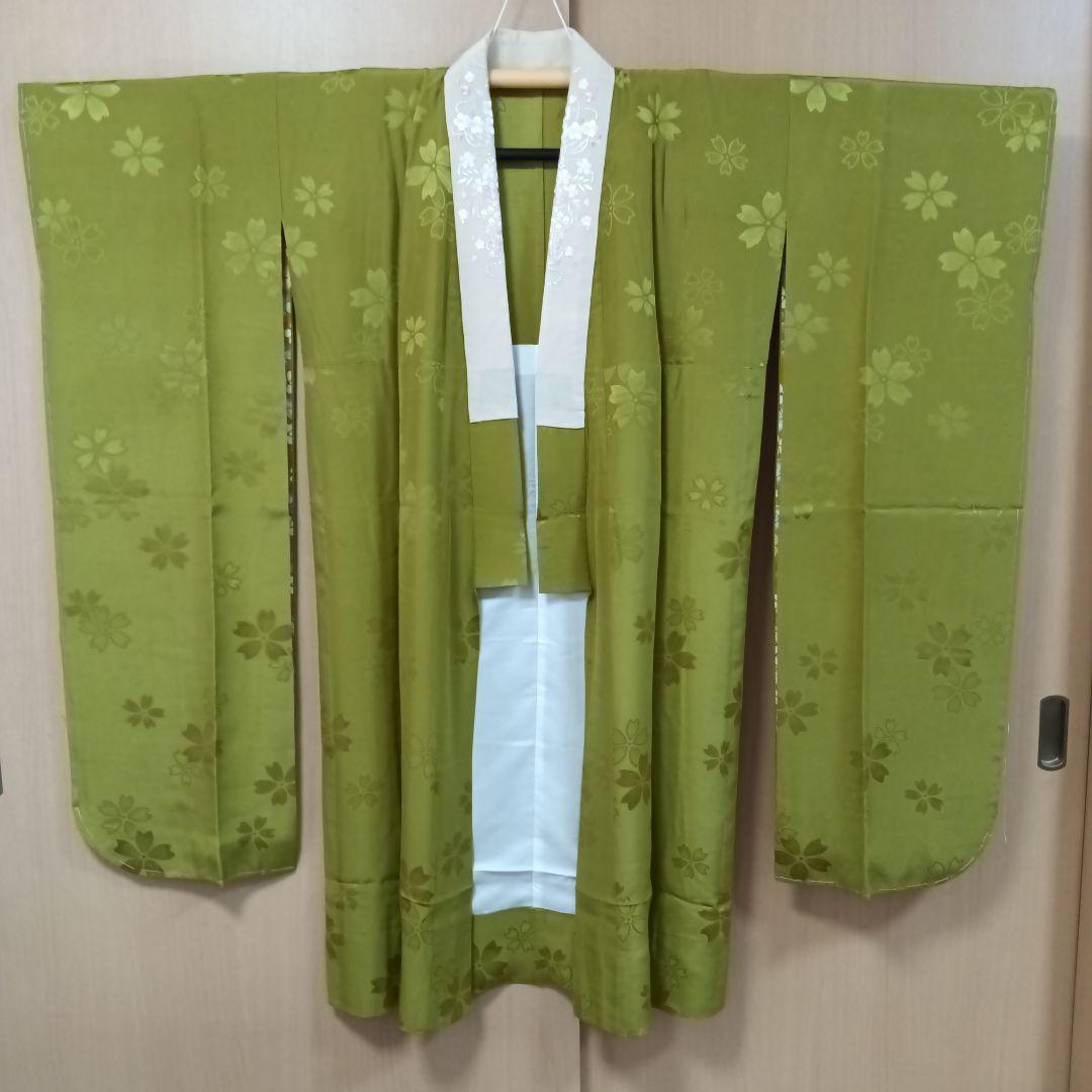振襦006　振袖用長襦袢　正絹　七宝枝花地紋　緑系　正絹　未使用