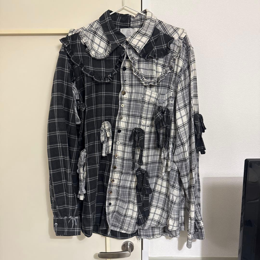 ケイスケカンダ　リボンまみれのネルシャツ　18aw