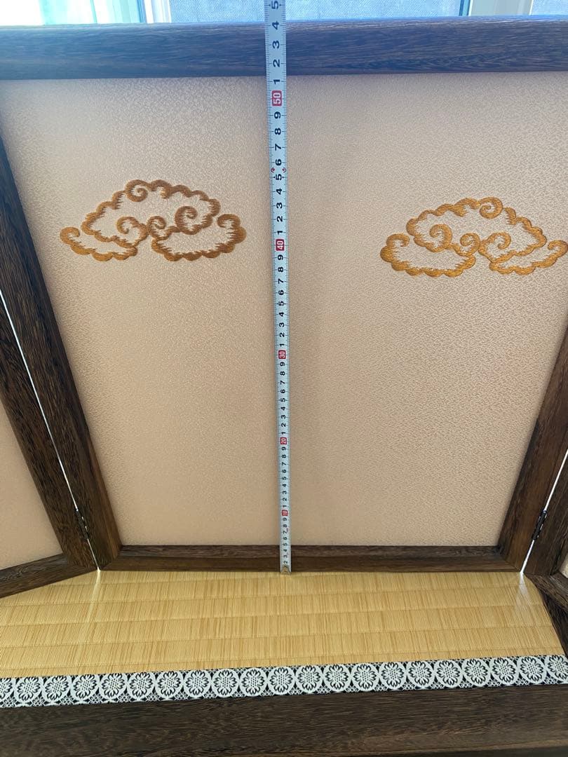 刺繍三つ折り焼桐屏風　飾台　セット　五月人形　子供の日