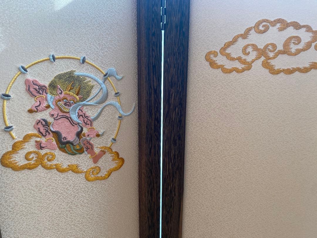 刺繍三つ折り焼桐屏風　飾台　セット　五月人形　子供の日