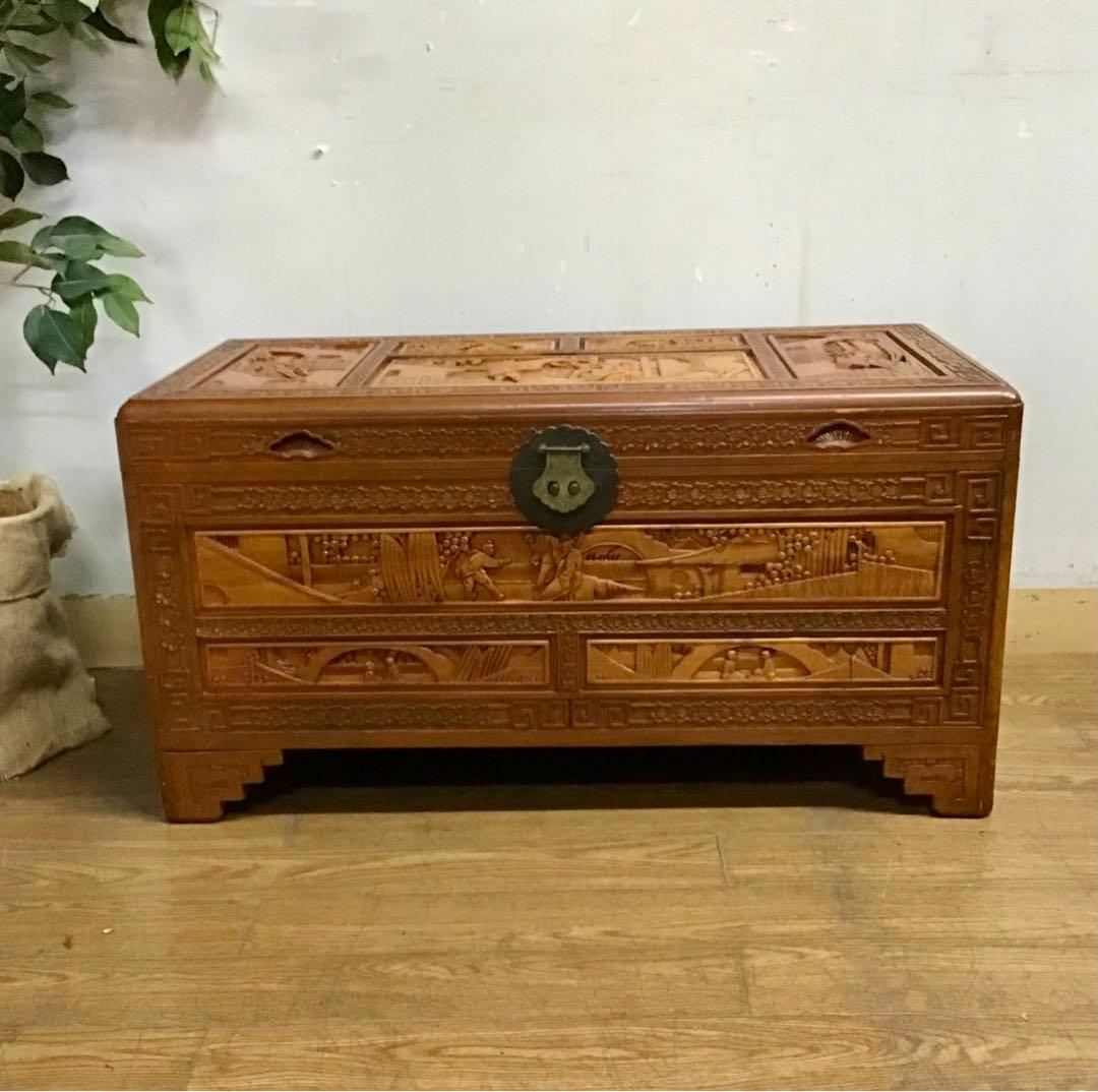 Totoro☆管370☆中国☆アンティーク☆手彫り☆カンファーチェスト