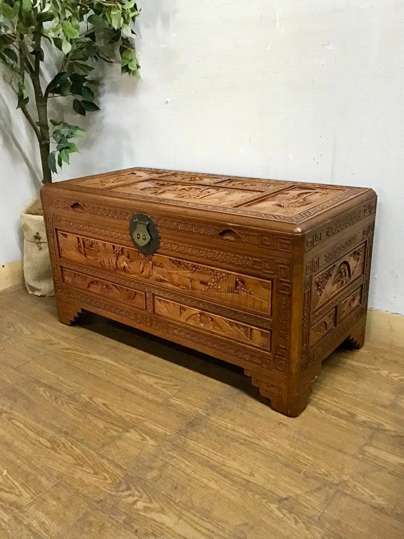 Totoro☆管370☆中国☆アンティーク☆手彫り☆カンファーチェスト