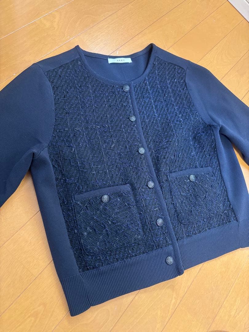 ツイードコンビカーディガン ネイビー サイズ38