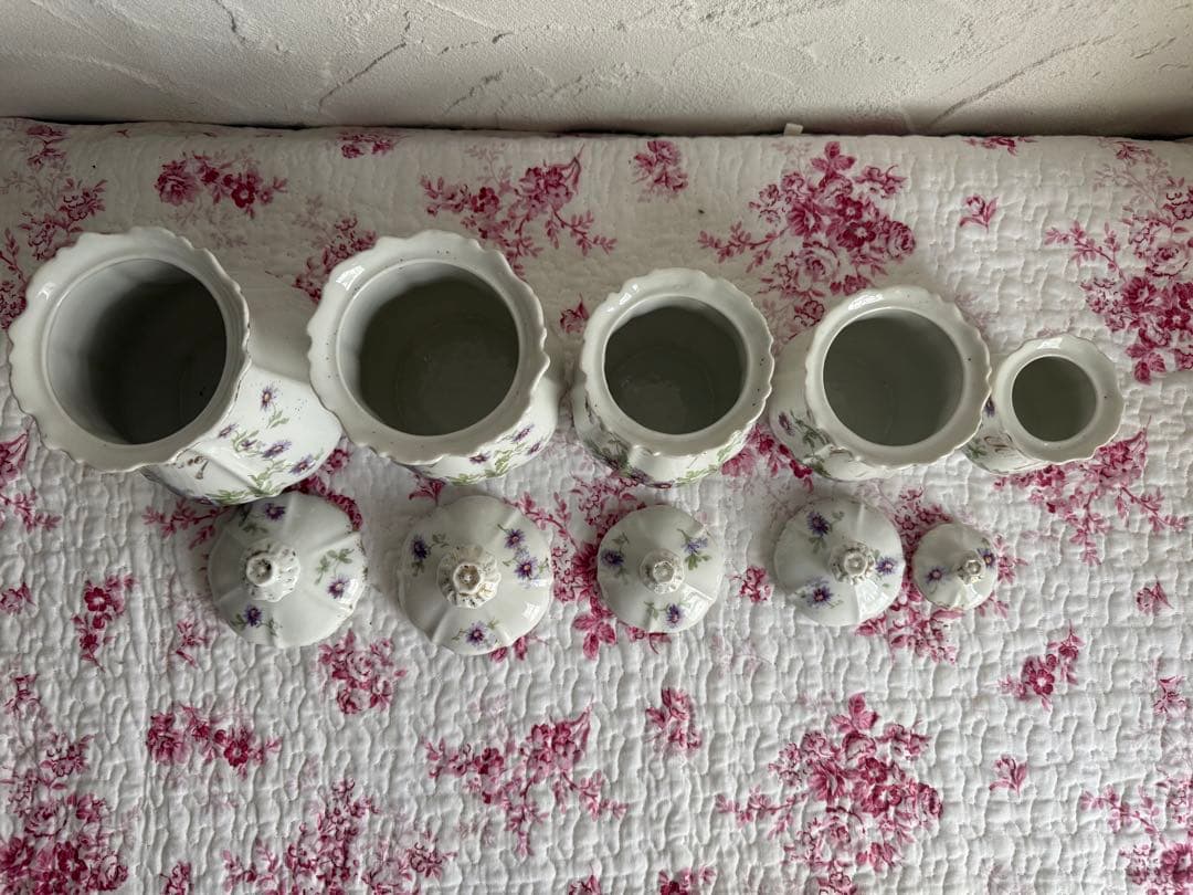 フランスアンティーク　陶器のキャニスター5個セット