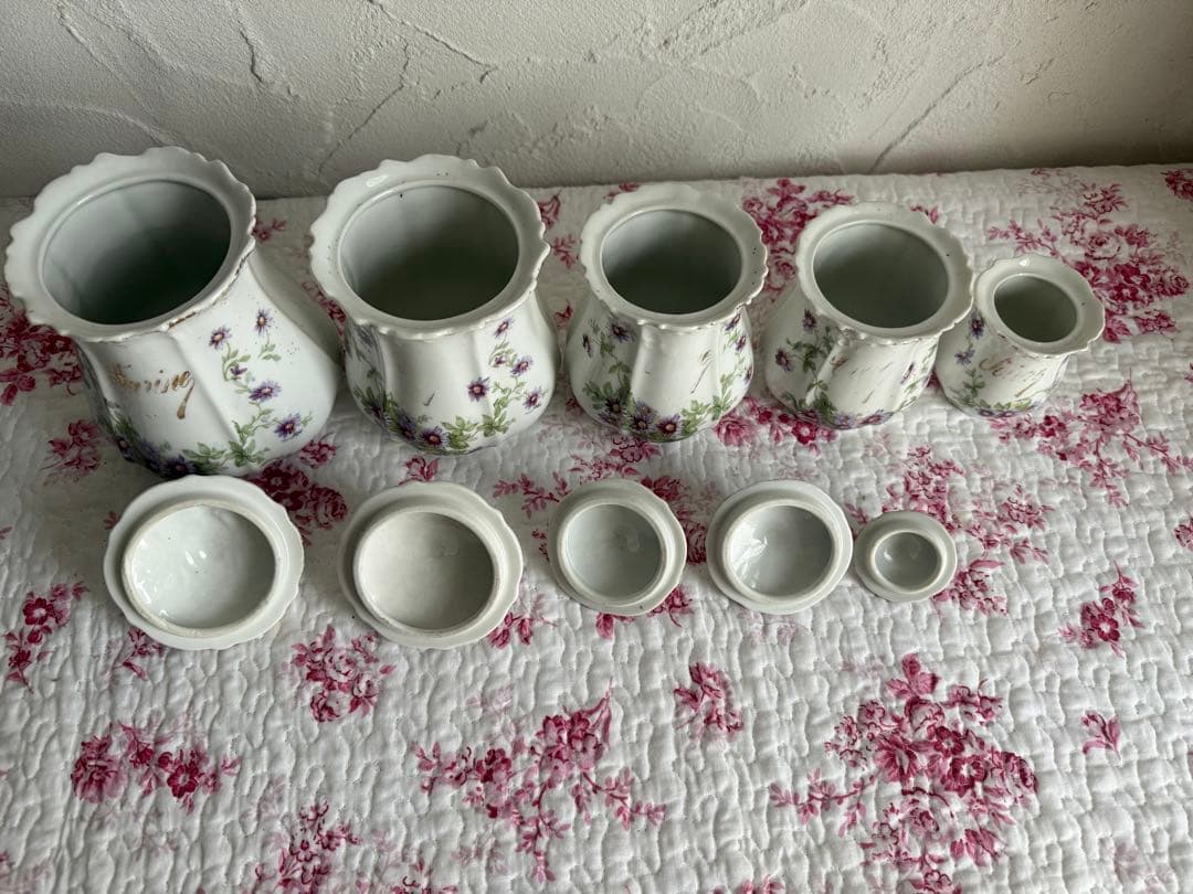 フランスアンティーク　陶器のキャニスター5個セット