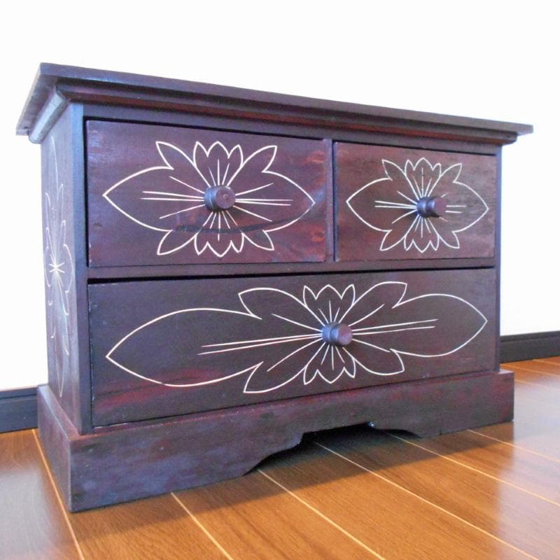 花柄模様 チェスト アジアン家具 バリ家具 収納家具 完成品家具 アンティーク風