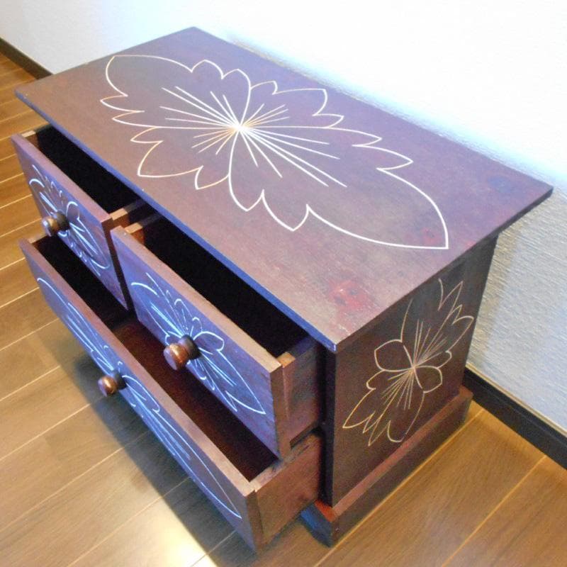 花柄模様 チェスト アジアン家具 バリ家具 収納家具 完成品家具 アンティーク風