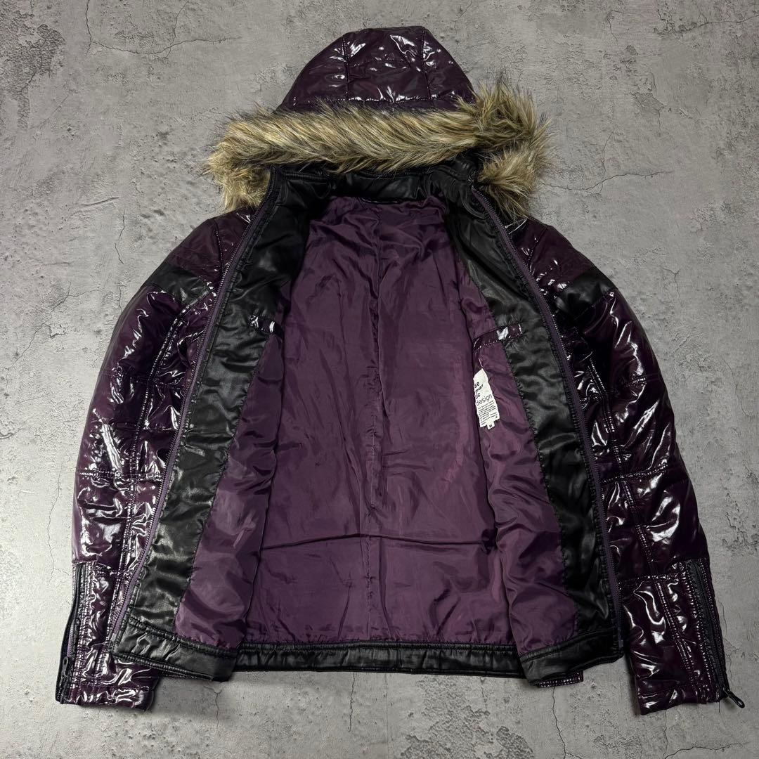 Y2K 光沢 ファー ジャケット 短丈 お兄系 ダークパープル