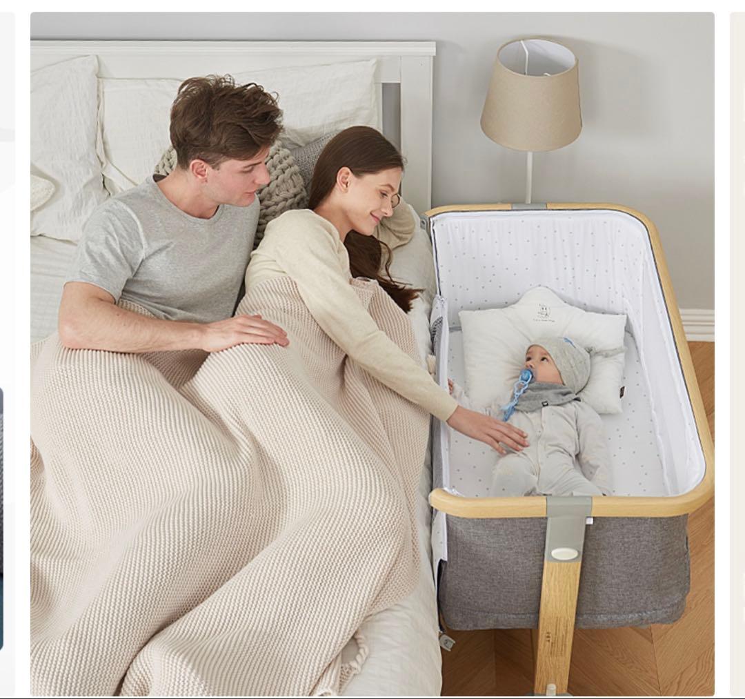 HZDMJ ベビーベッド　カーキ(ベージュ) 防水シーツセット