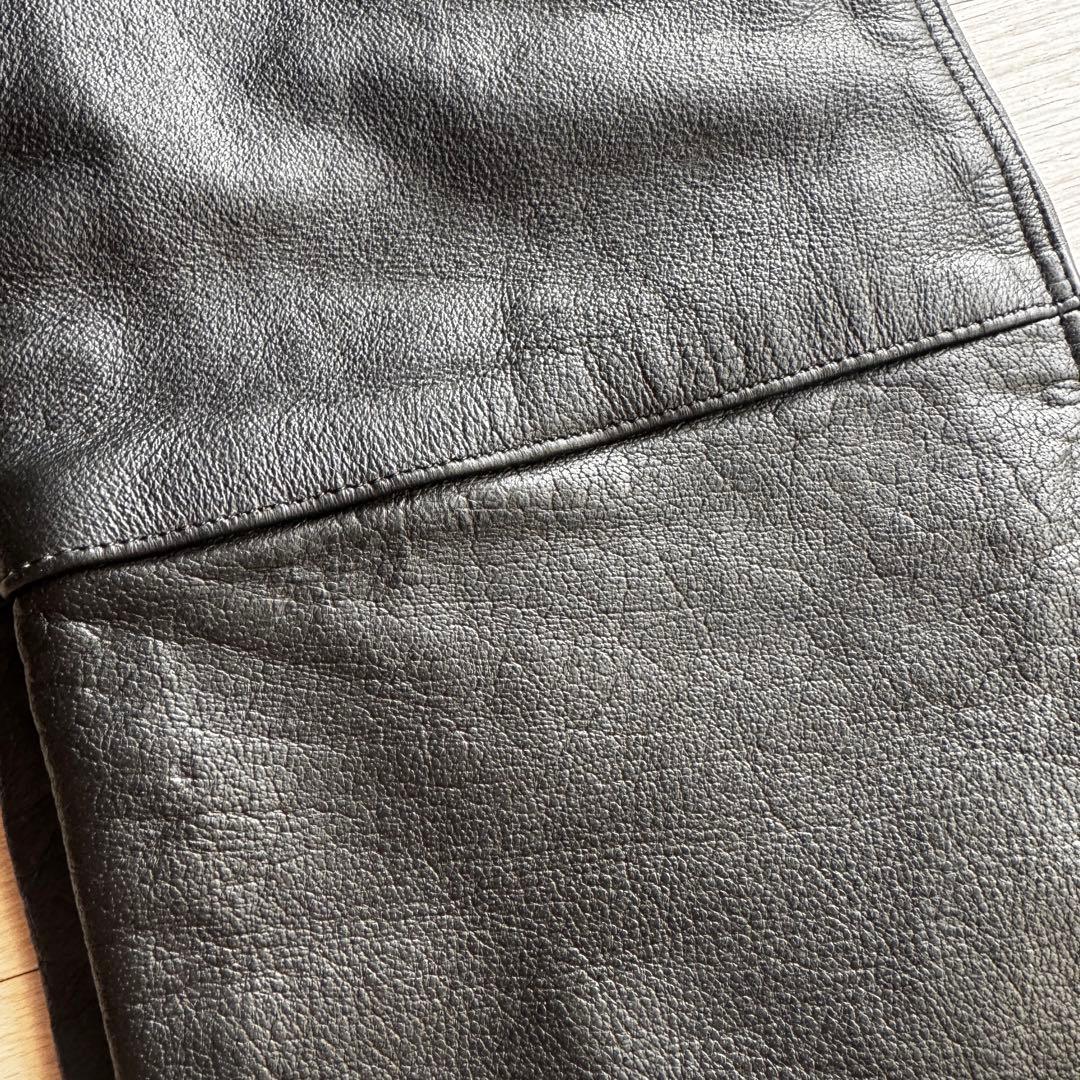 【水牛革】STRAIGHT レザーパンツ　バイクパンツ　黒　本革　パンク