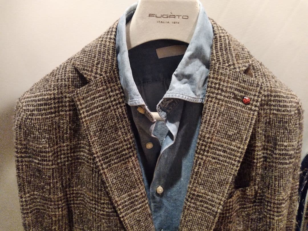 イタリアFUGATOフガートグレンチェックジャケット/ブラウン