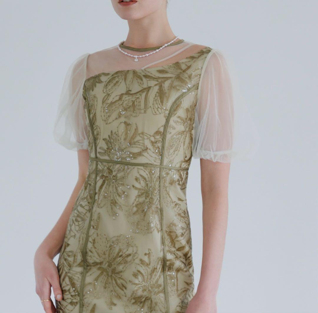 【LEJA】アシンメトリーシアーフラワードレスワンピース