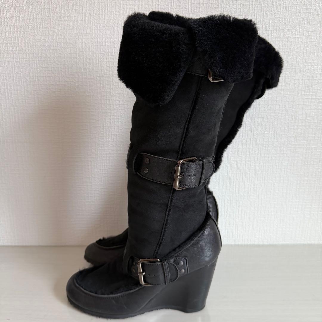 FENDI フェンディ ロングムートンブーツ　スエード　ベルト　イタリア製　黒