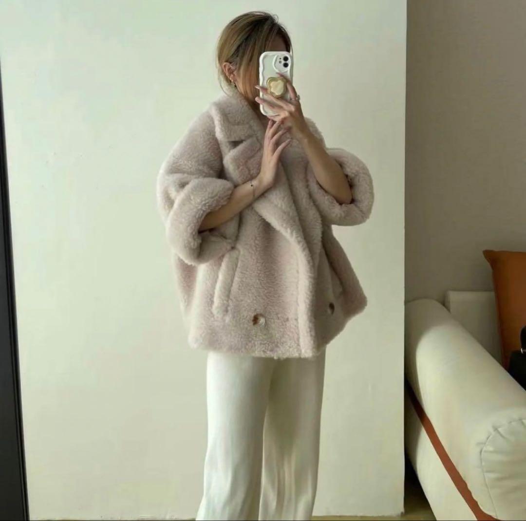 テディテーラードコート　アルパカ素材　ライトベージュ