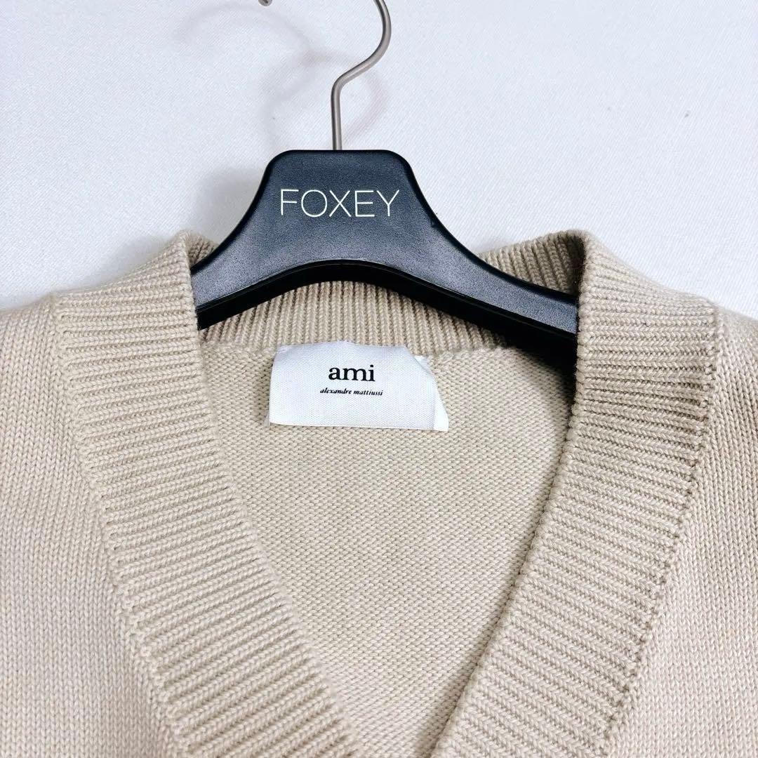美品✨ami Vネックニットベスト ロゴ刺繍 ハート リブ F