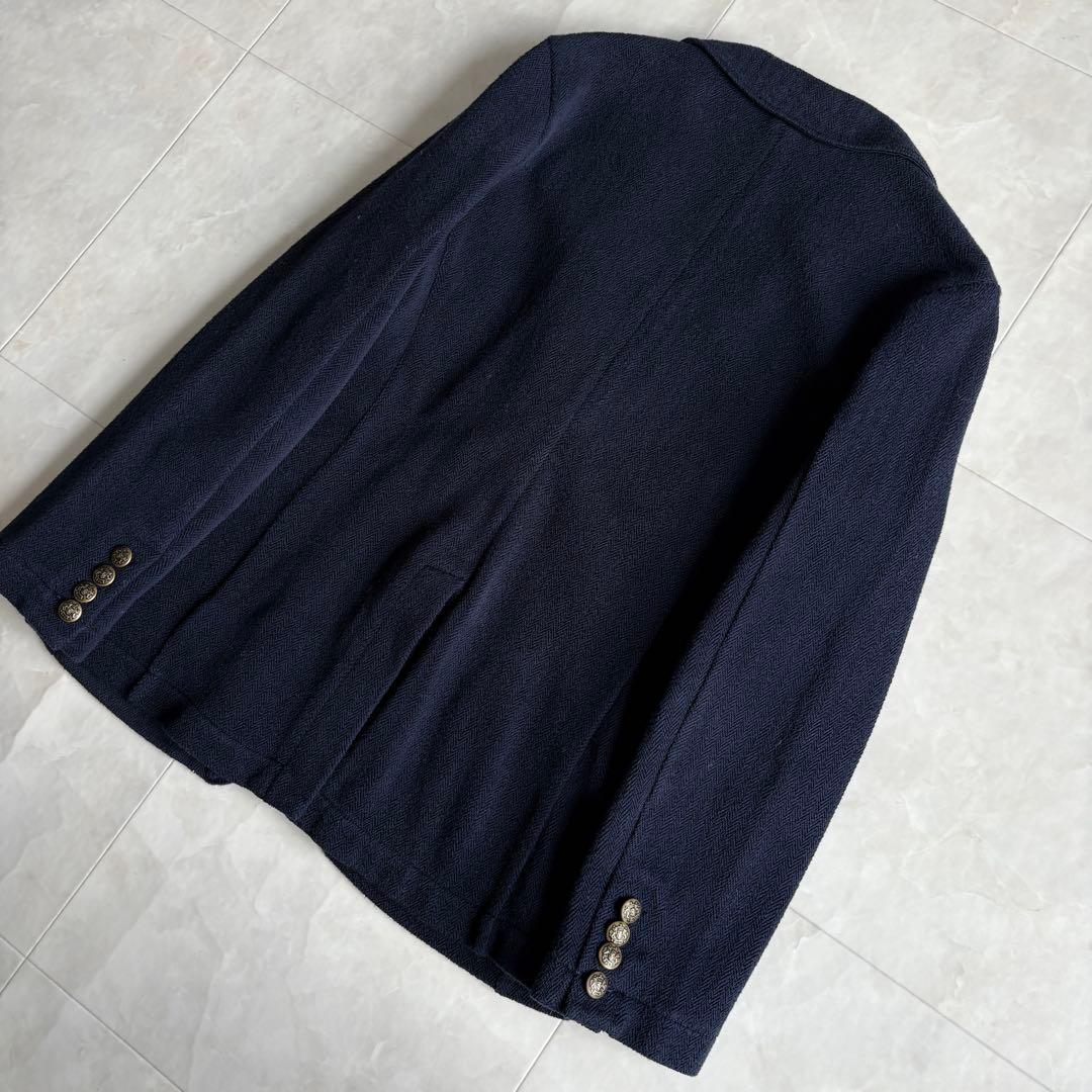 ポロラルフローレン エンブレム刺繍 紺ブレ 金ボタン ヘリンボーン S相当 細身