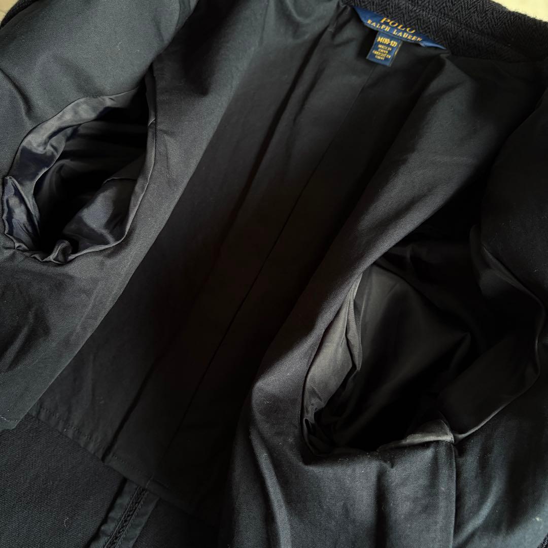 ポロラルフローレン エンブレム刺繍 紺ブレ 金ボタン ヘリンボーン S相当 細身