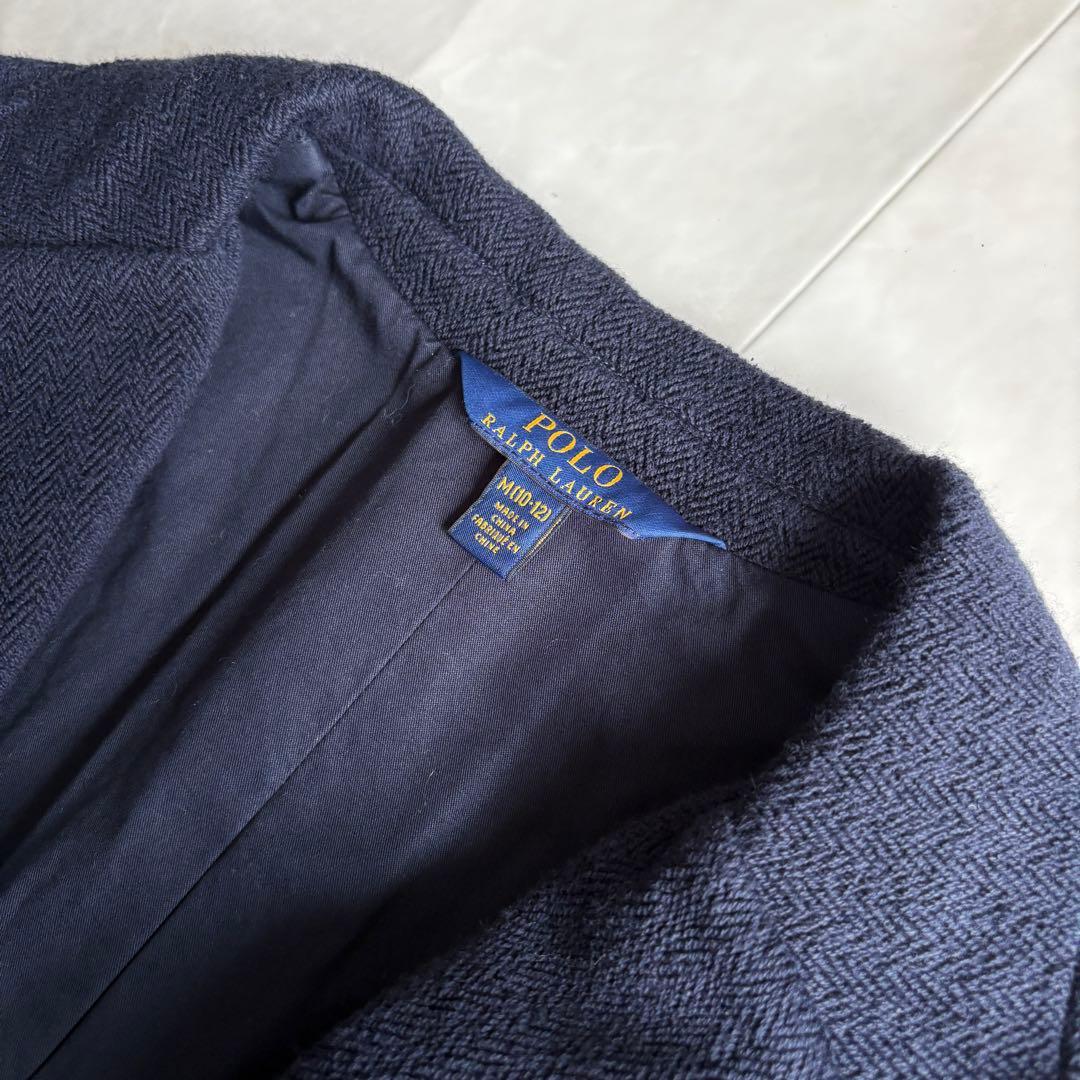 ポロラルフローレン エンブレム刺繍 紺ブレ 金ボタン ヘリンボーン S相当 細身