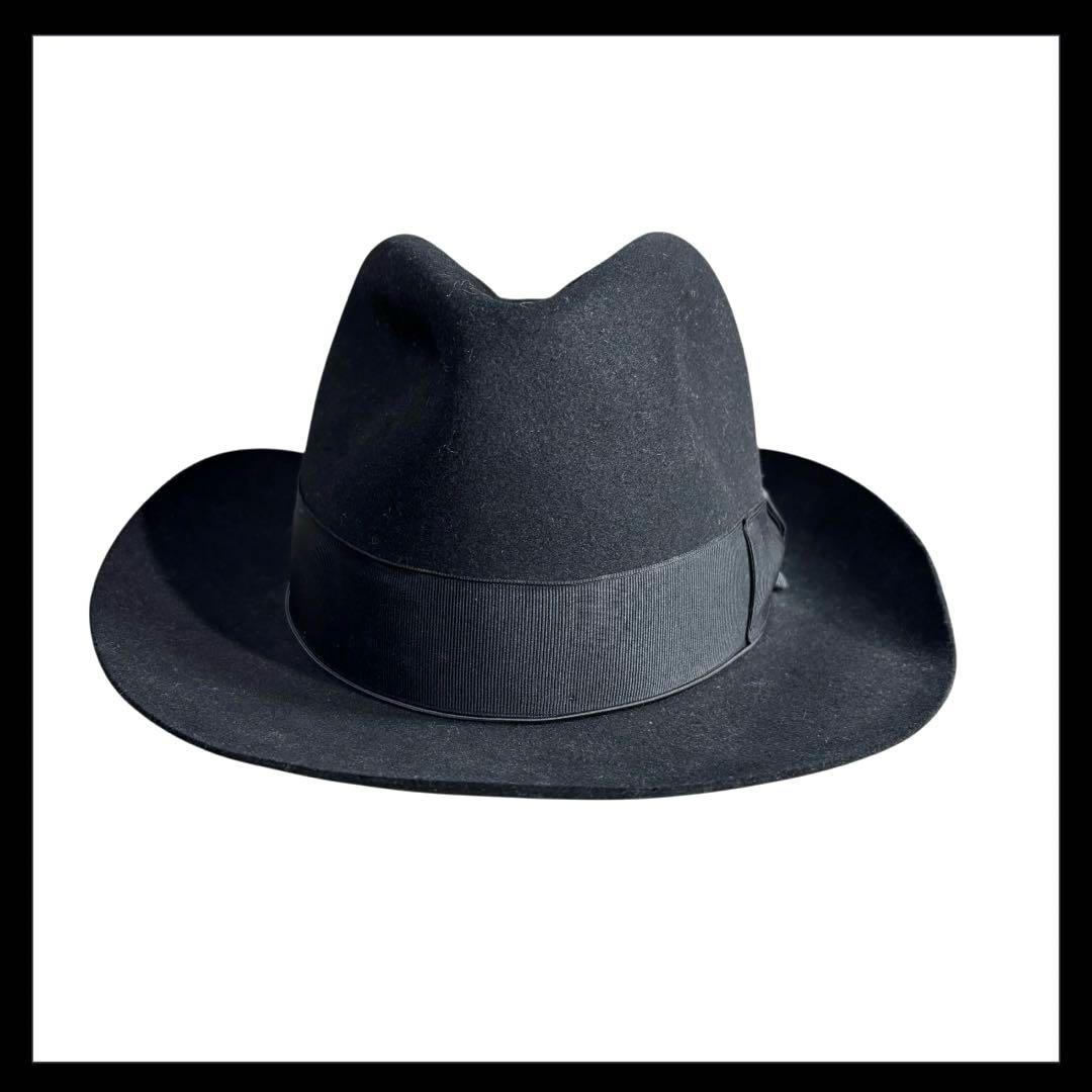 【美品】Borsalino ボルサリーノ リボン付き 中折れハット ブラック