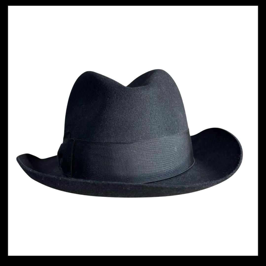 【美品】Borsalino ボルサリーノ リボン付き 中折れハット ブラック