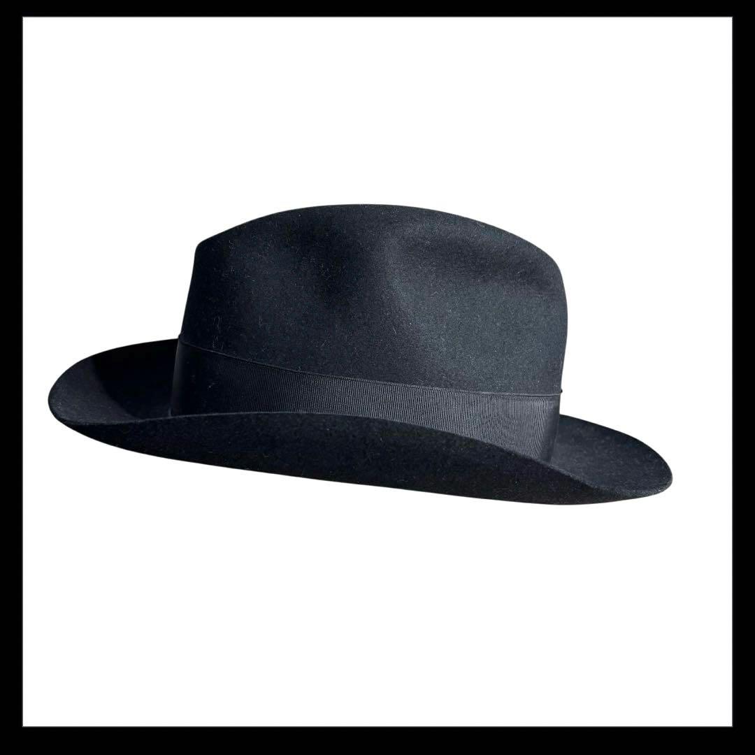【美品】Borsalino ボルサリーノ リボン付き 中折れハット ブラック