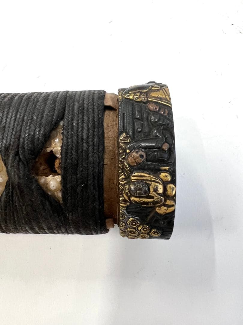 日本刀　江戸期　柄前　刀の柄 縁頭目抜付き 金属装飾　本歌時代品