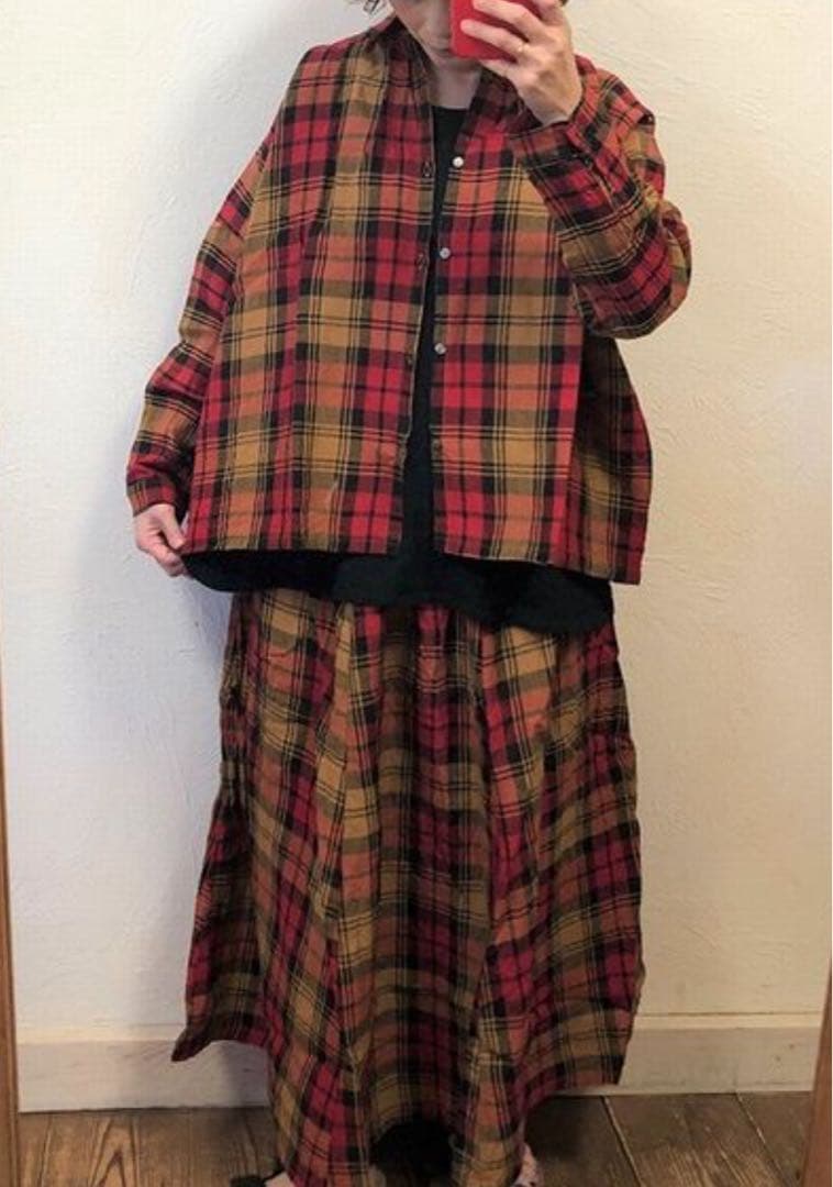 b1232＊ イチアンティークス リネンタータンチェックシャツ