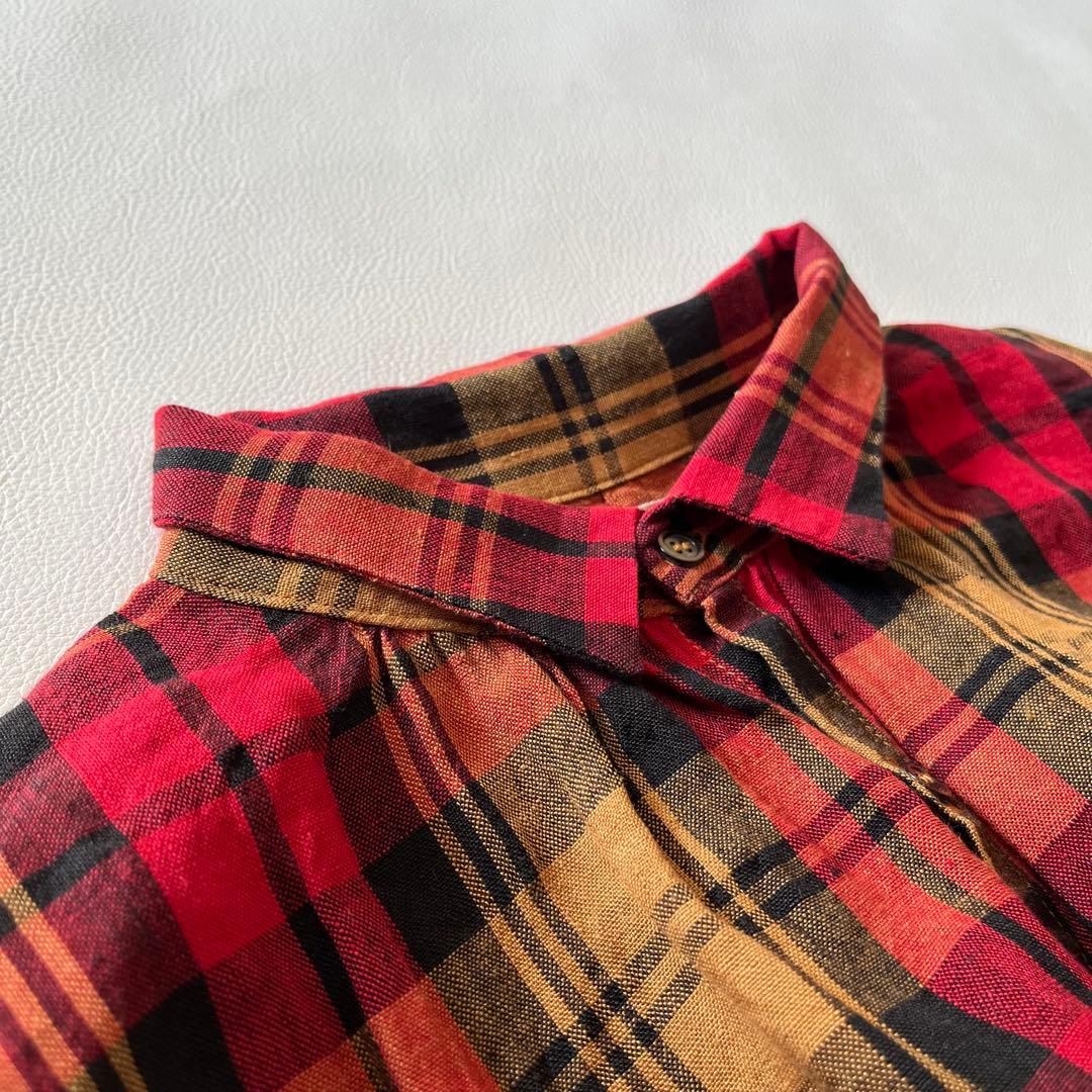 b1232＊ イチアンティークス リネンタータンチェックシャツ