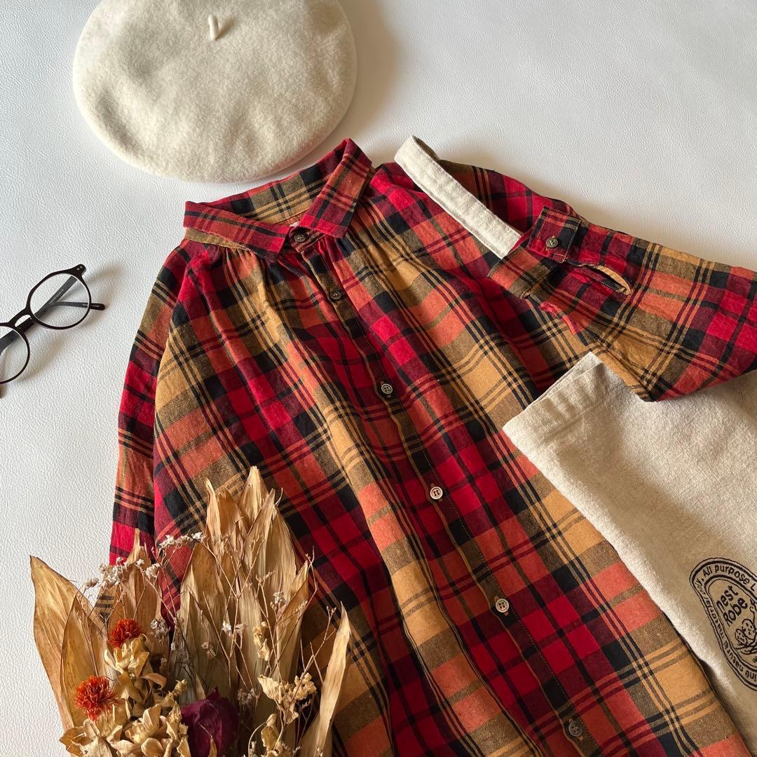 b1232＊ イチアンティークス リネンタータンチェックシャツ