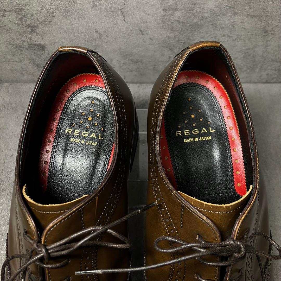 未使用級　リーガル　ビジネスシューズ　02CR　ウイングチップ　茶　2265
