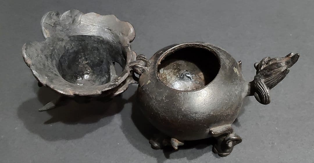 唐銅 豆獅子香炉 香道具 茶道具 工芸品 銅器 古美術 清課堂 骨董 レトロ