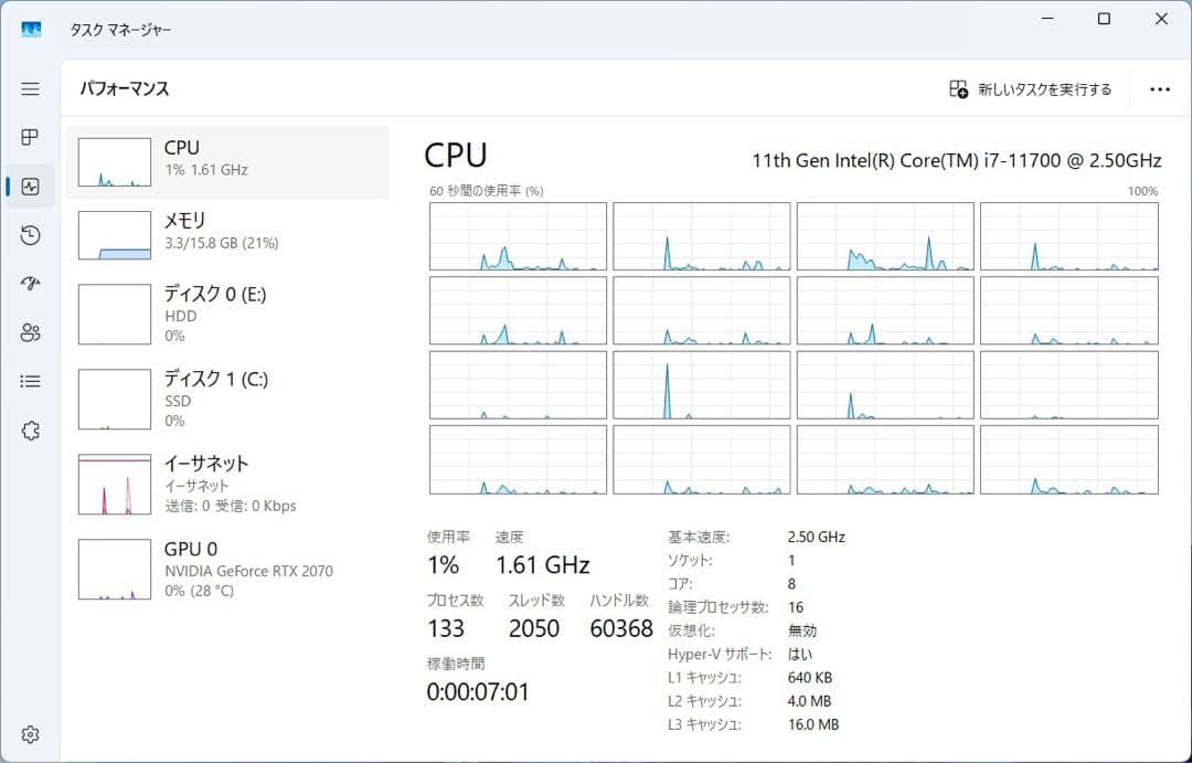 デスクトップ　パソコン　i7-11700 RTX2070