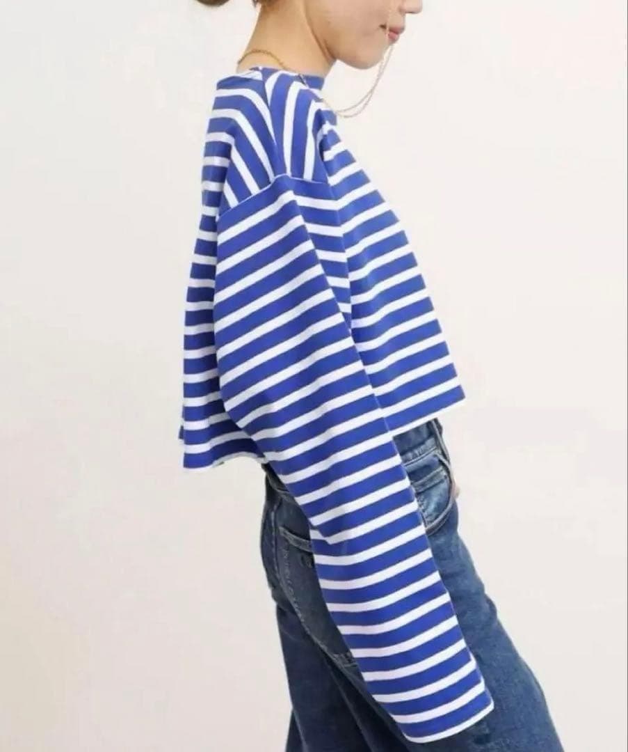 《新品》グッドグリーフ SHORT BORDER TOP 長袖 ブルー 白 F