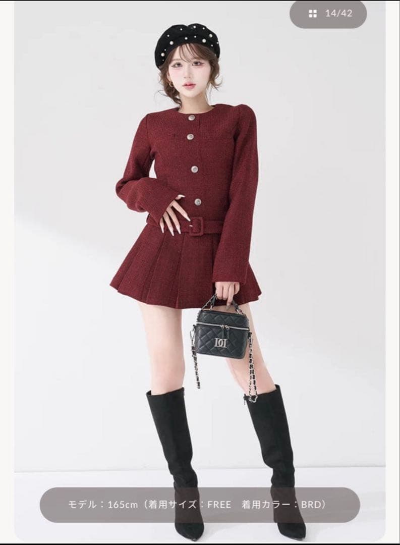 ダーリッチ Darichボックスプリーツツイードミニワンピース