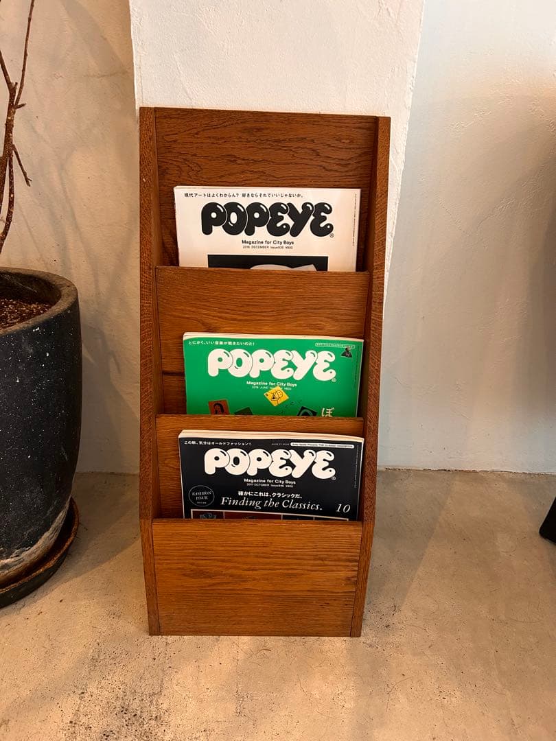 最終値引きオーク材木製マガジンラック 3段ブックシェルフ