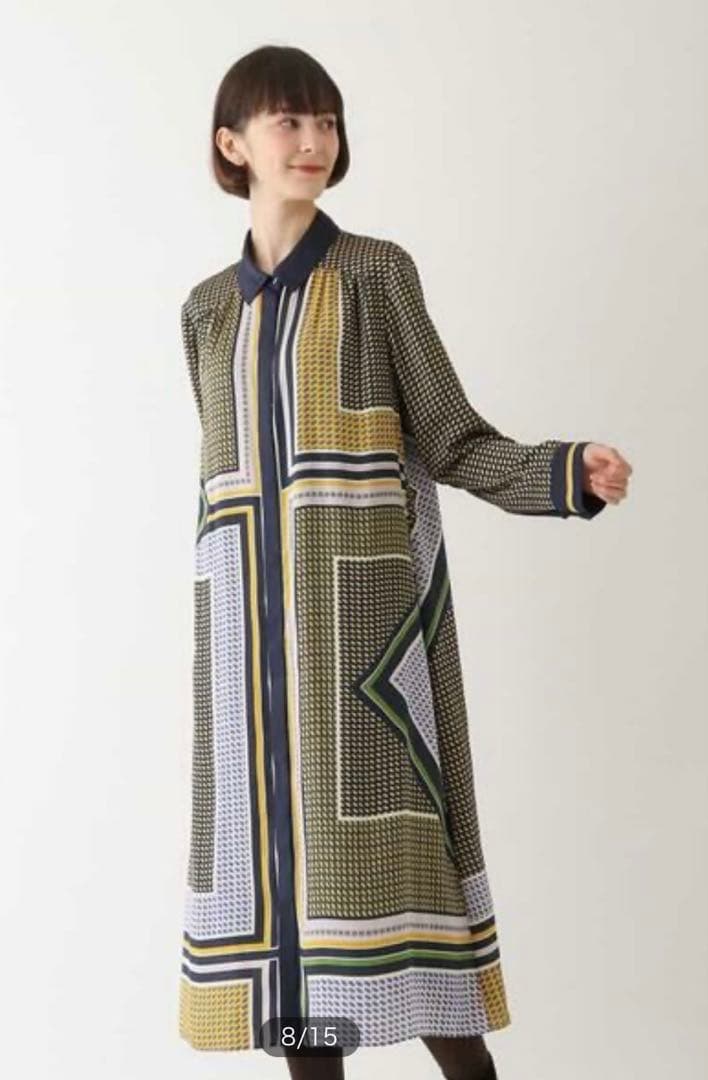 新品 HIROKO BIS ヒロコビス ジオメトリックプリントワンピース 11号