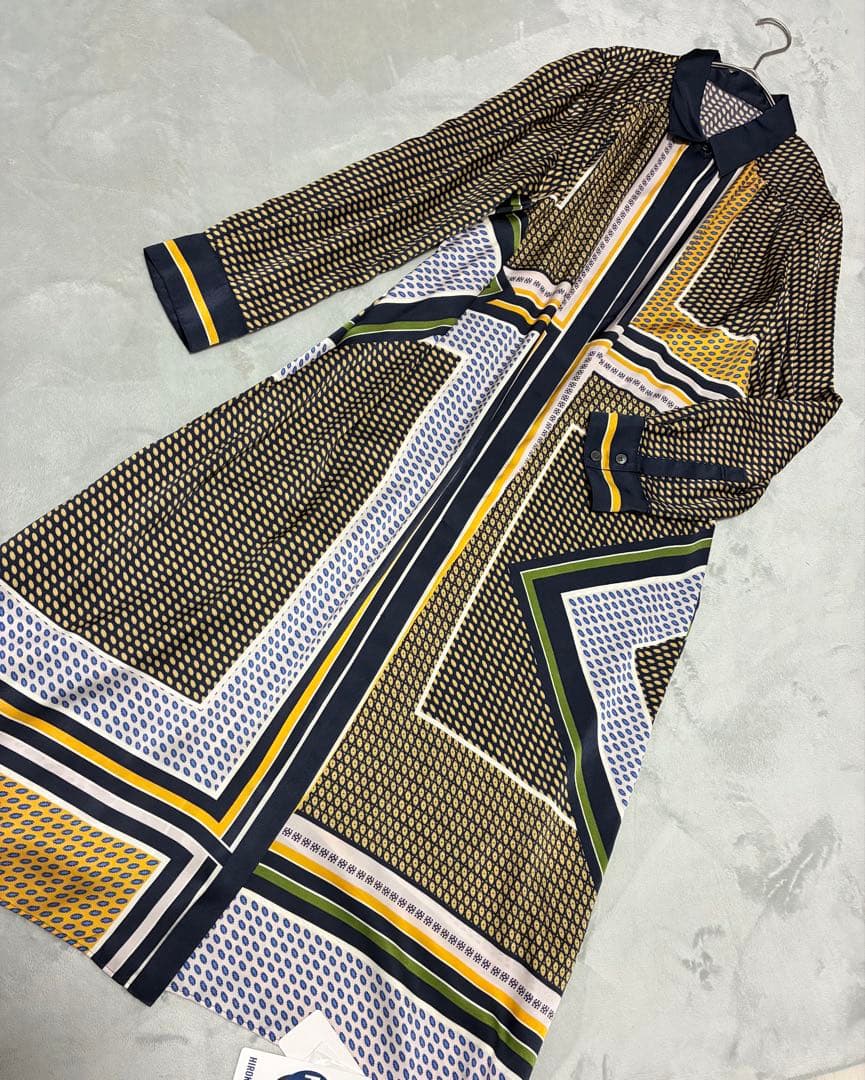 新品 HIROKO BIS ヒロコビス ジオメトリックプリントワンピース 11号